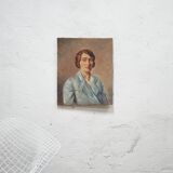 Portrait painting, Painting on old canvas signed Raymond Casez