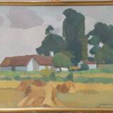 Mid Century Swedish Oil on Canvas – “Village” by Richard Björklund