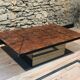 Table basse bar cocktail caché en loupe d'orme de Paul Michel, 1970 Roche Bobois