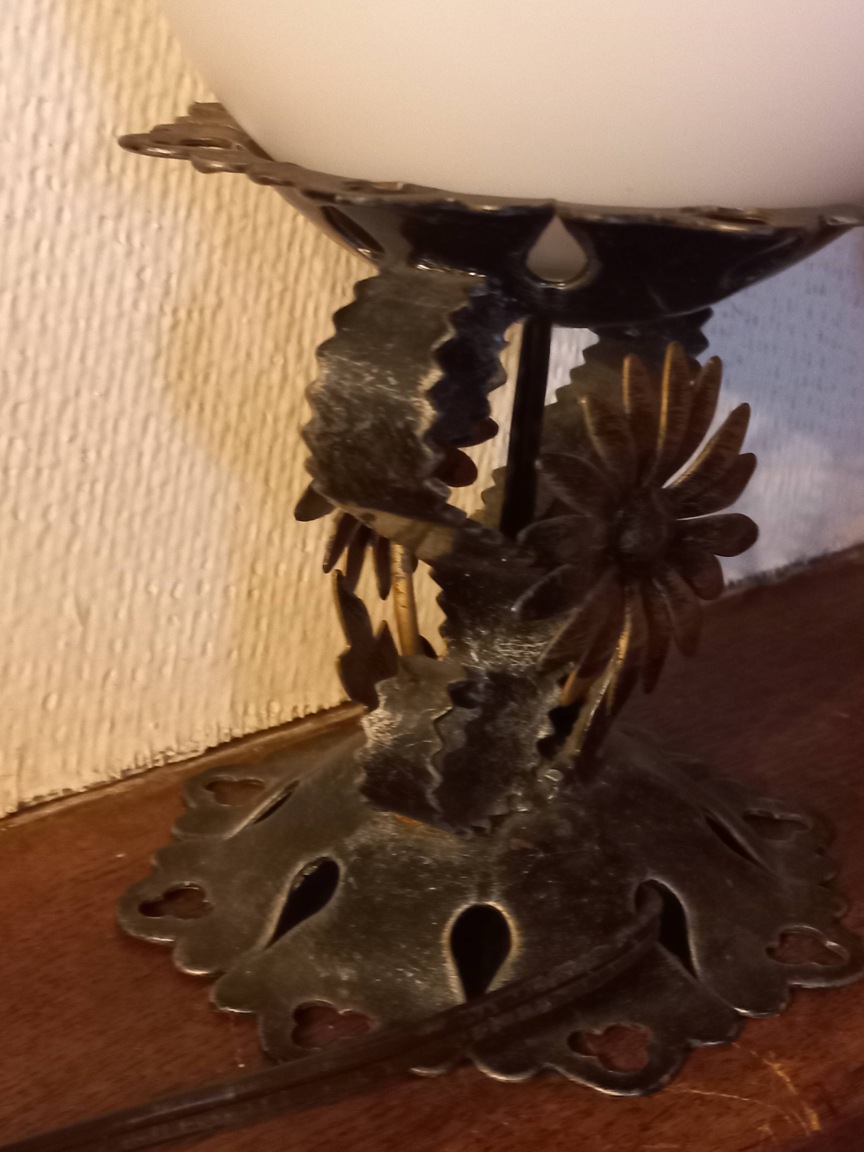 Pair of vintage wrought iron and opaline lamps from the 1960s.