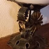 Pair of vintage wrought iron and opaline lamps from the 1960s.