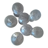 Vintage crystal aperitif glasses with engraved wheat ear pattern.