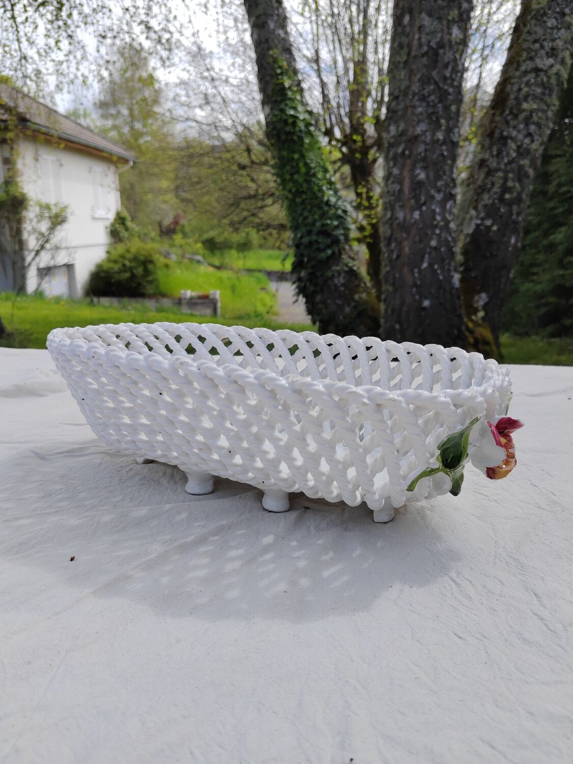 White woven ceramic planter mid-twentieth