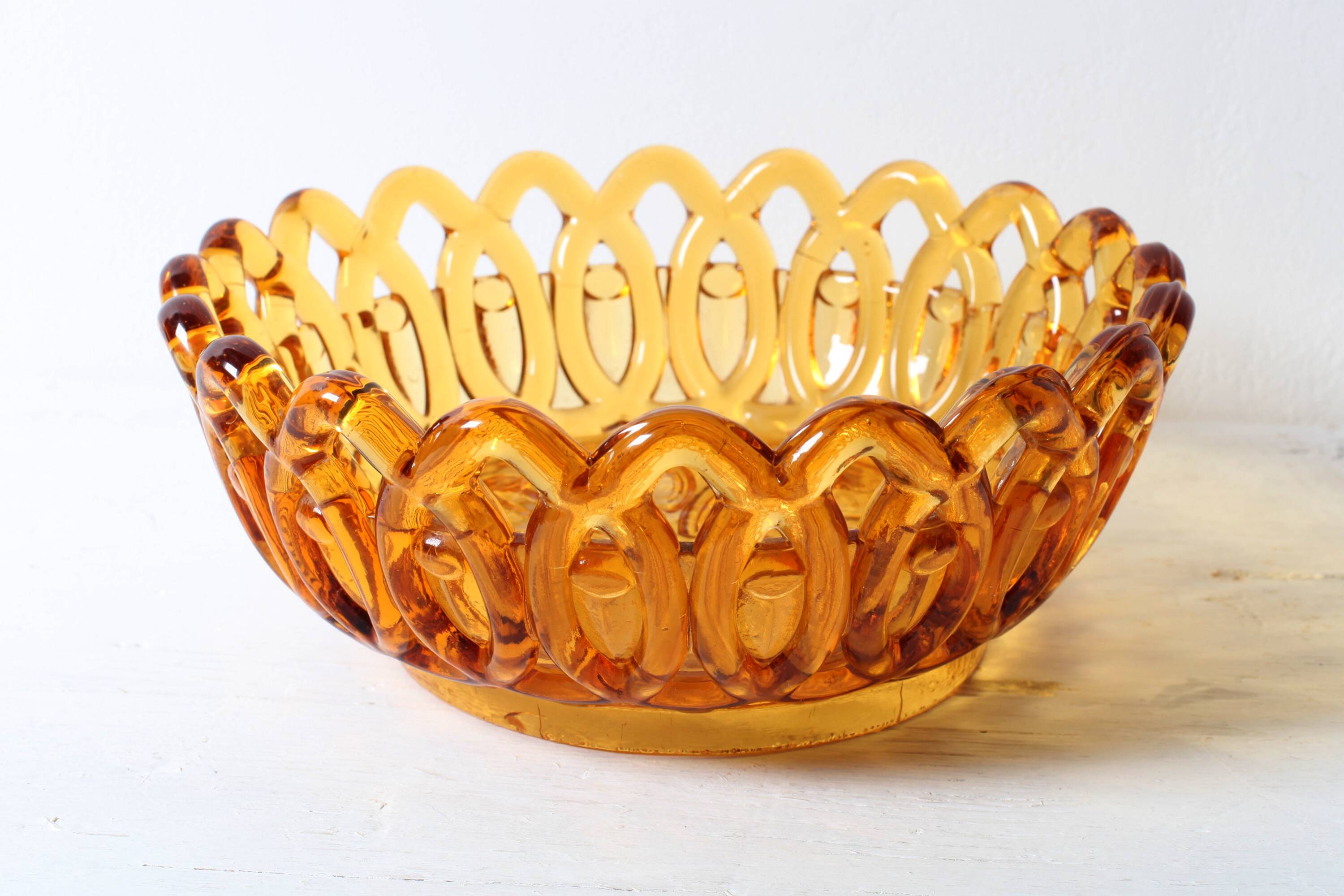 Rare Vintage Amber Honey Glass Fruit Bowl / Italy / 1950s