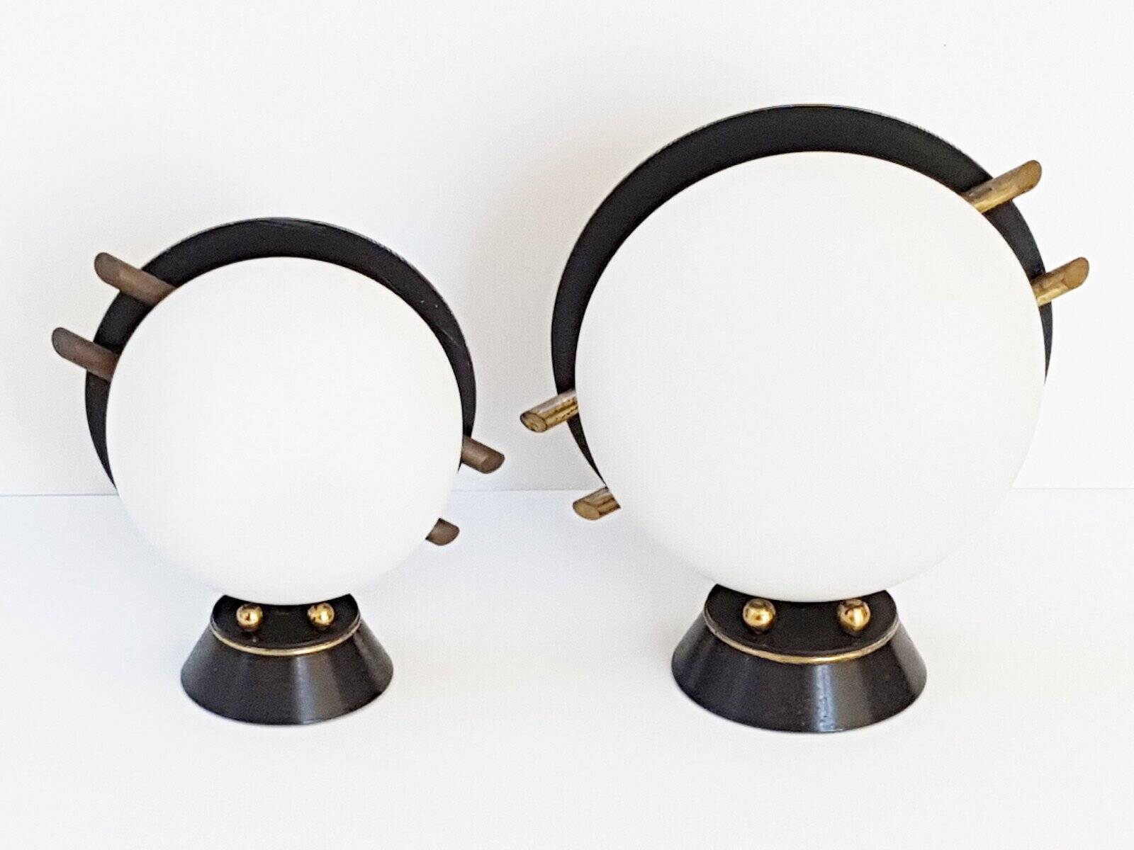 Pair of lamps Maison Arlus Steel Brass Glass 1950