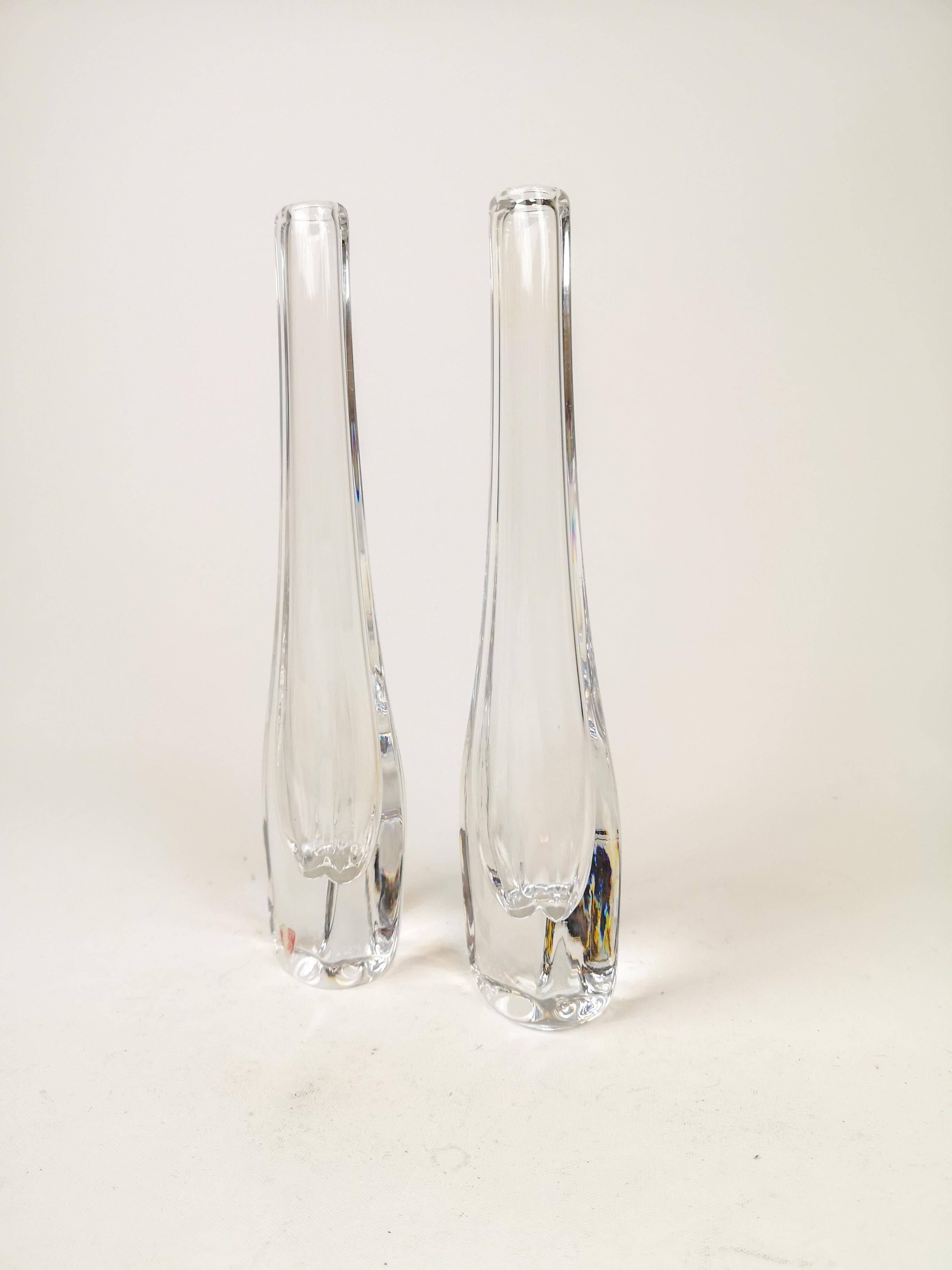 Pair of Midcentury vases by Nils Landberg, Orrefors, circa 1950.