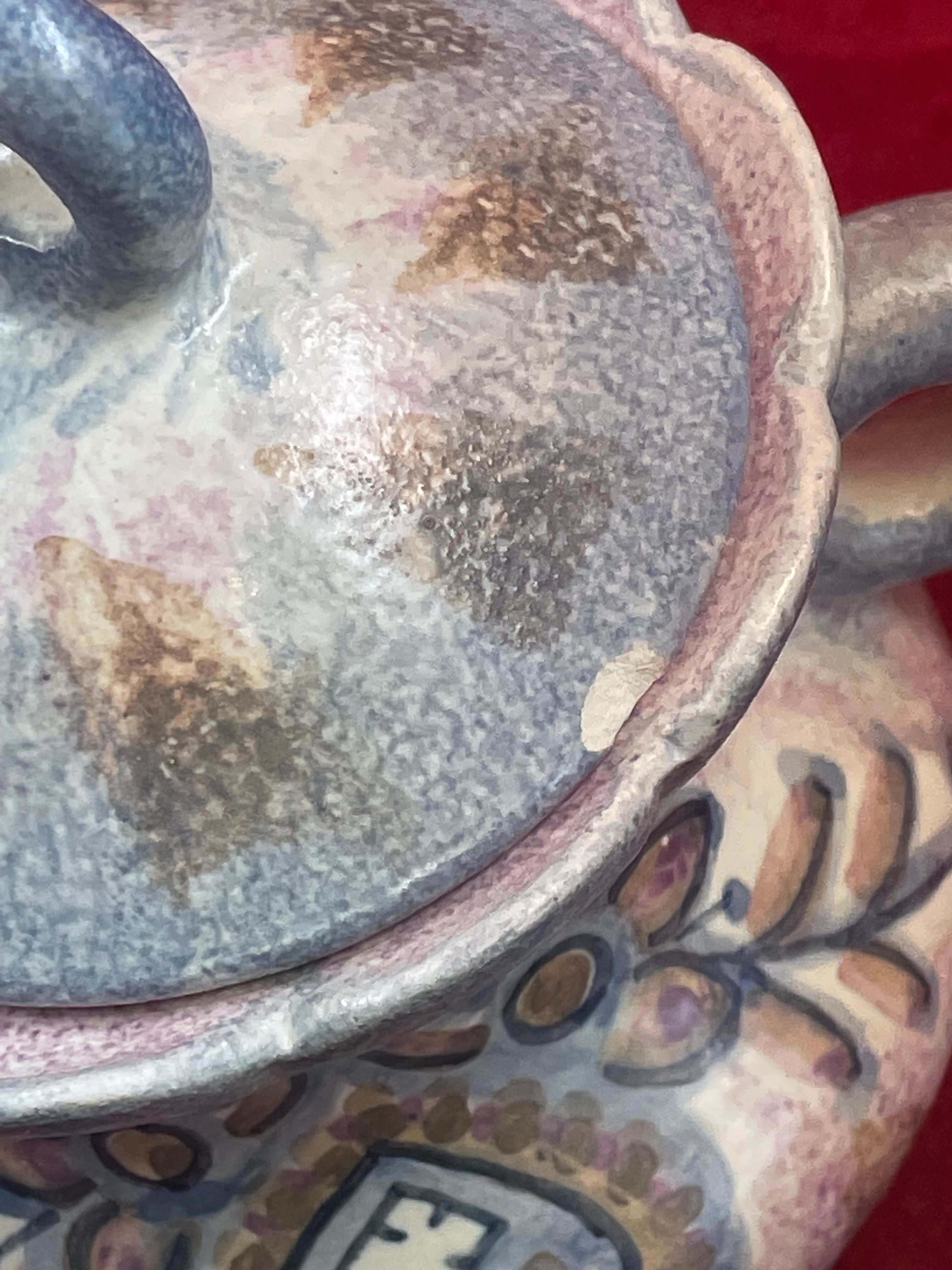 Sugar H 1 cm - Quimper porcelain ceramic signed P. Fouillen.