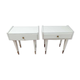 Pair of vintage bedside tables with compass feet