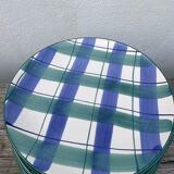 10 blue and green checked ceramic plates