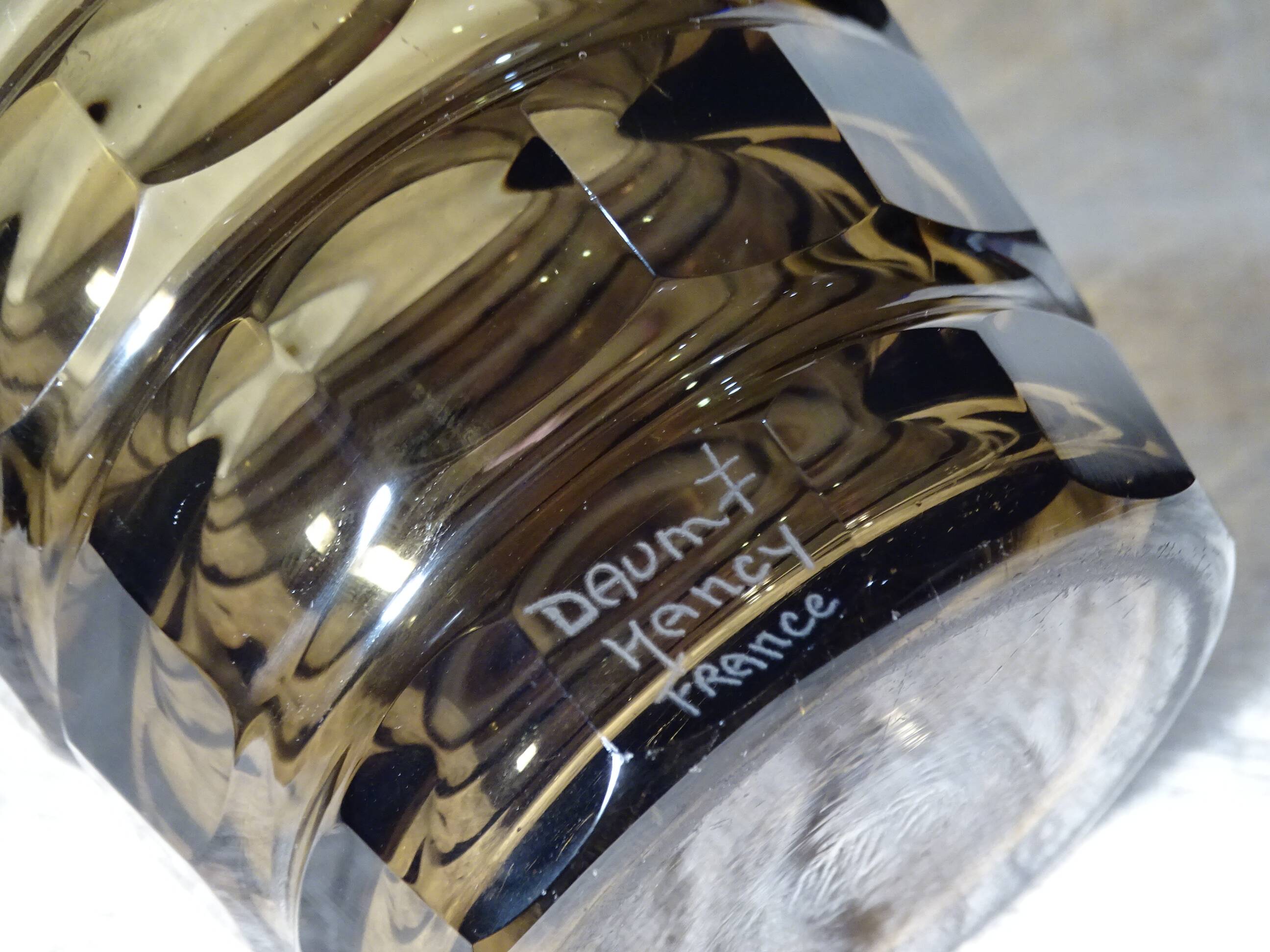 Vase signed Daum Nancy Art Deco Smoked Glass Geometric Decor