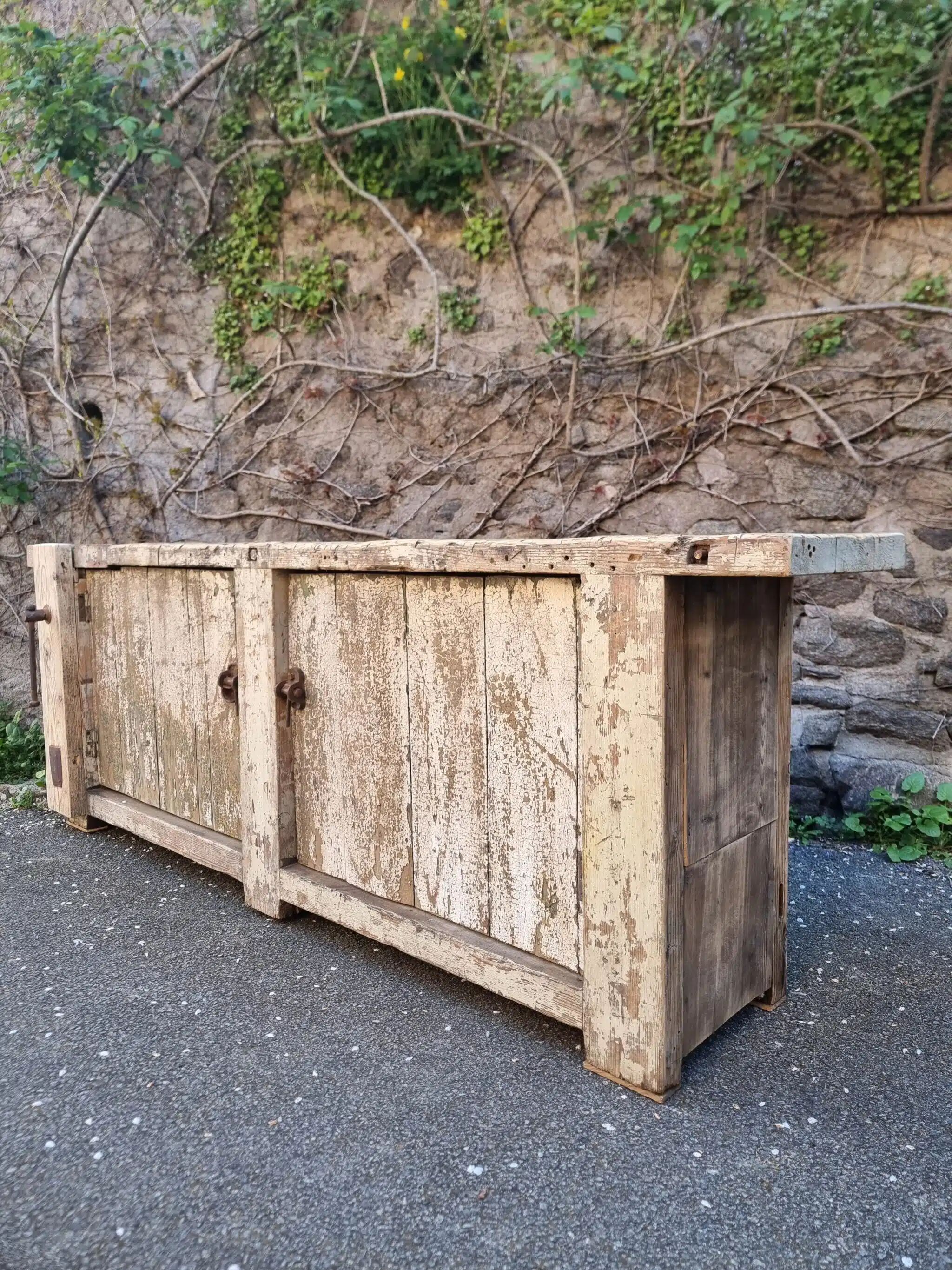 Established ancient French console table / kitchen island / shop counter, early 1900s.
