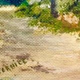 940s French Oil Landscape – Lake View from Aix-les-Bains, Signed Painting