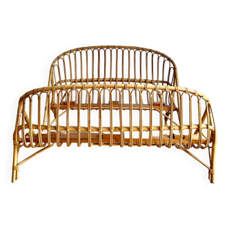 Vintage rattan basket bed 120cm