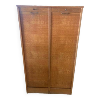 Double wooden curtained filing cabinet