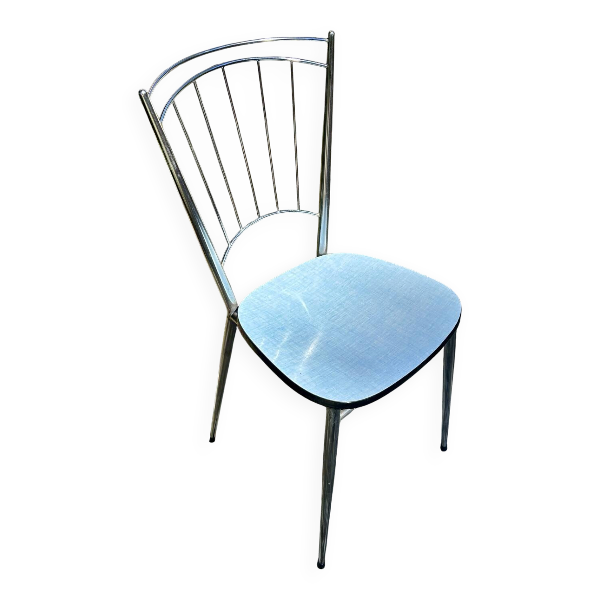 Chrome chair with blue Formica