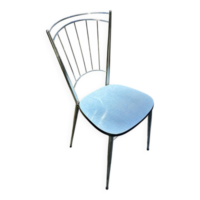 Chaise chromée en Formica bleue