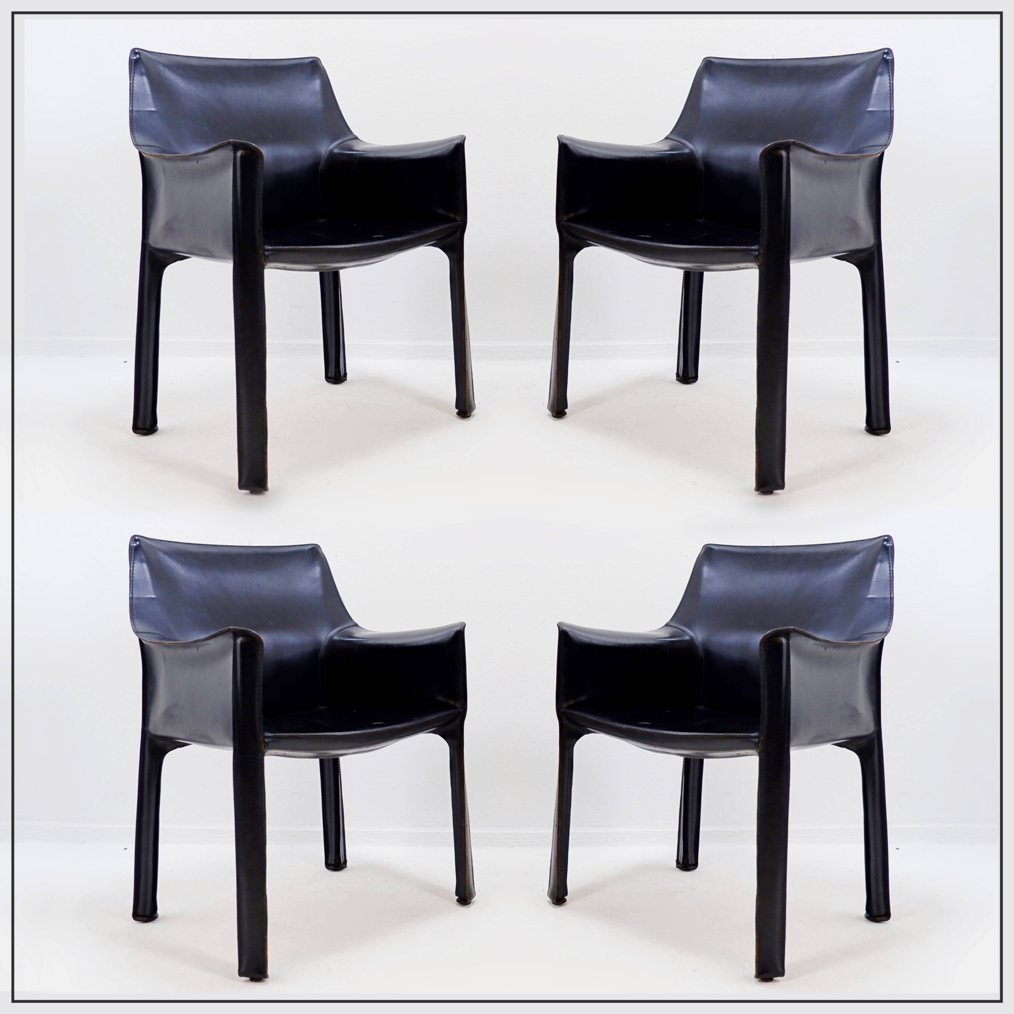 Set of 4 'Cab 413' chairs with armrests by Mario Bellini for Cassina - 1970s