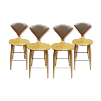 A set of 4 Norman Cherner designed Oak, Chrome and Plywood Bar stools