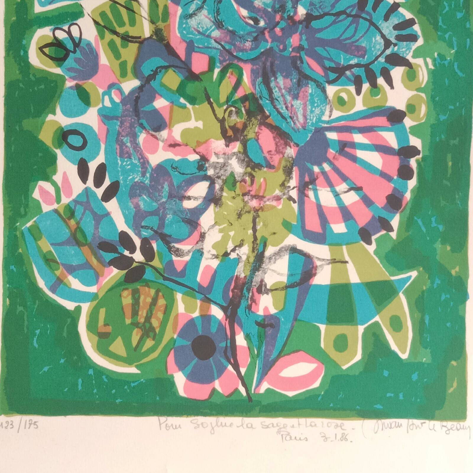 Bouquet by Michèle Van Hout, The Beautiful Lithograph No. 123/175, Signed