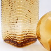 Vintage Italian MCM Empoli Wavy Amber Glass Decanter with Round Ball Stopper