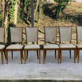 6 Italian Scandinavian style dining chairs from the 1950s in wood and leather.