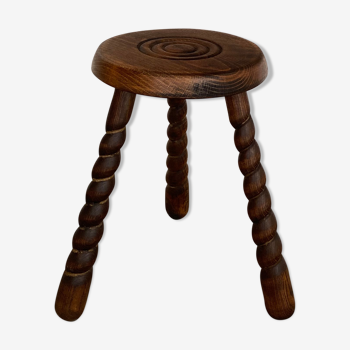 Vintage wood tripod stool turned