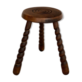 Vintage wood tripod stool turned