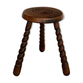 Tabouret tripode vintage bois tourné