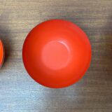 Modern mid-century red enamel bowl sets by Kaj Franck for Finel, Finland, 1960s, set of 4.
