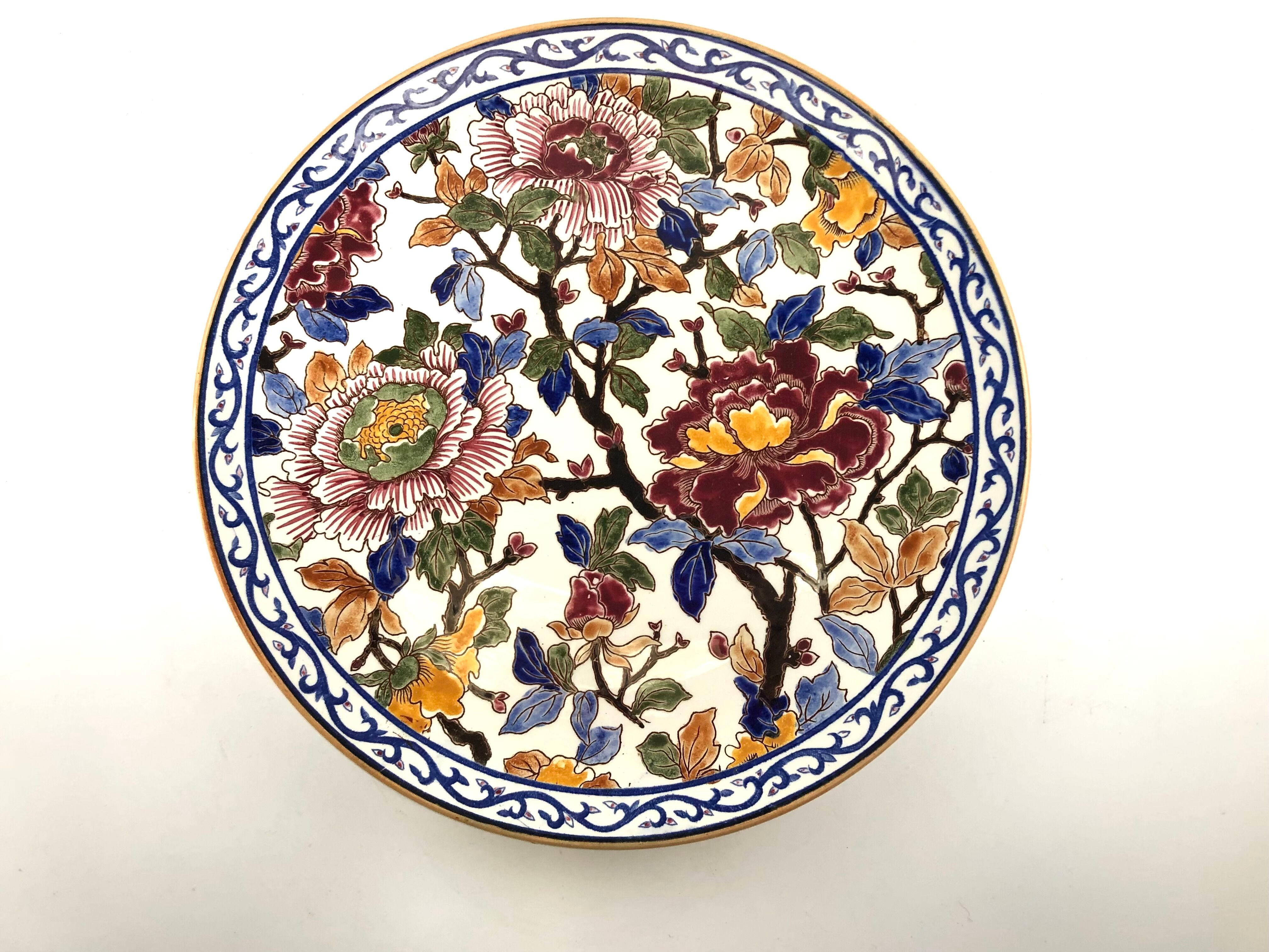 Round dish Gien peony decoration 30cm