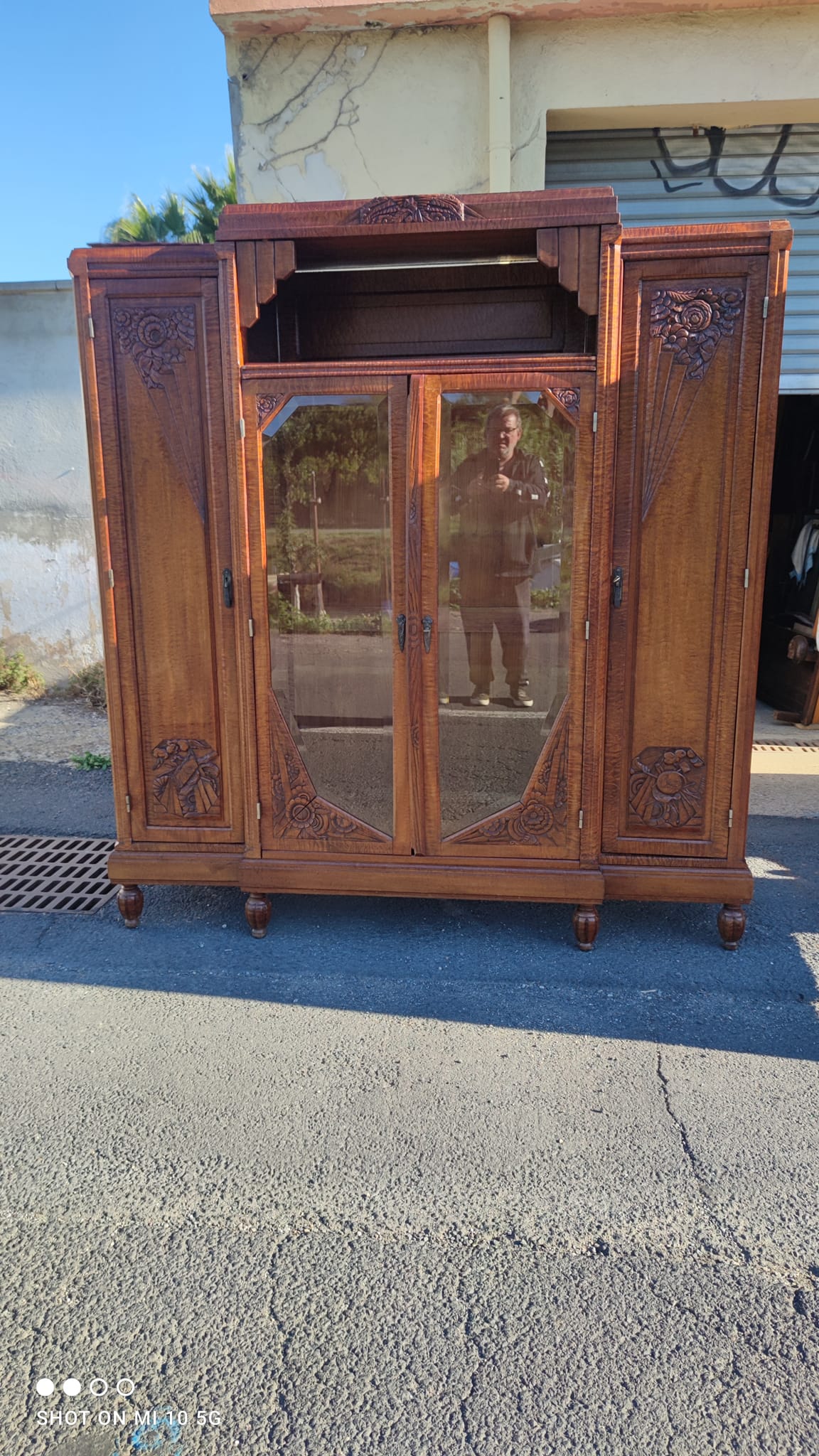 Bibliothèque de bureau 1925 en acajou ondé massif