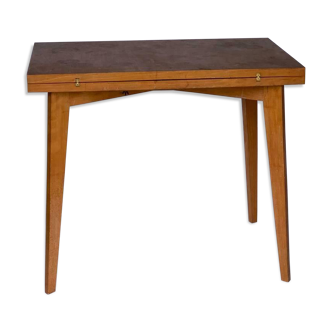 TABLE DE BRIDGE A SYSTEME 1960 CHENE CLEAR GREEN FABRIC