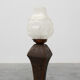Art Nouveau floorlamp in hammered copper with frosted glass hood, Belgium