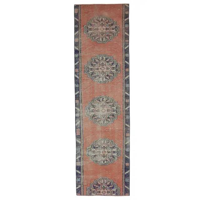 Vintage Turkish Oushak handmade cotton orange wool runner 73x273