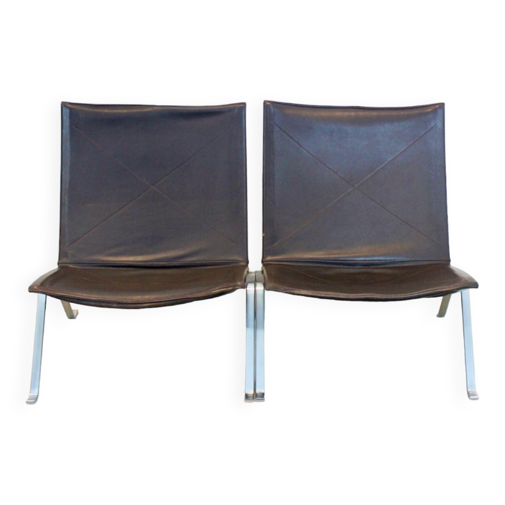 Fauteuils PK22 en cuir brun par Poul Kjærholm pour Fritz Hansen