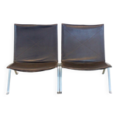Fauteuils PK22 en cuir brun par Poul Kjærholm pour Fritz Hansen