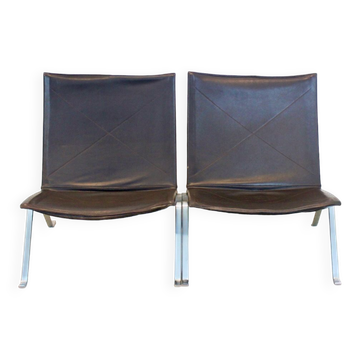 PK22 fauteuils en cuir brun par Poul Kjærholm pour Fritz Hansen