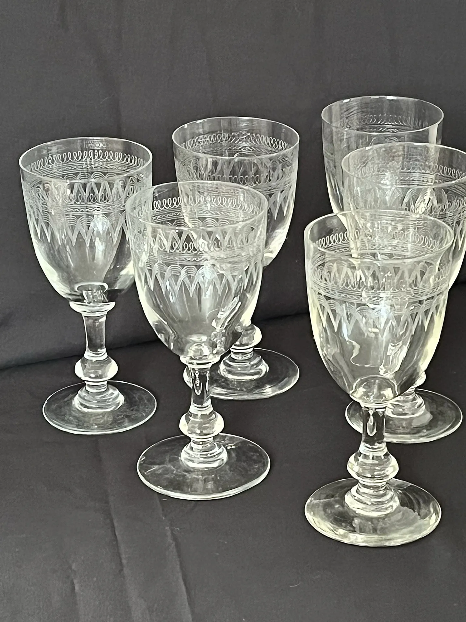 Wine glasses Antique Bohemian hand engraved crystal  – French country