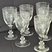 Wine glasses Antique Bohemian hand engraved crystal  – French country