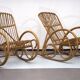 Franco Albini style, pair of rattan and bamboo rocking chairs. Italy 1950s