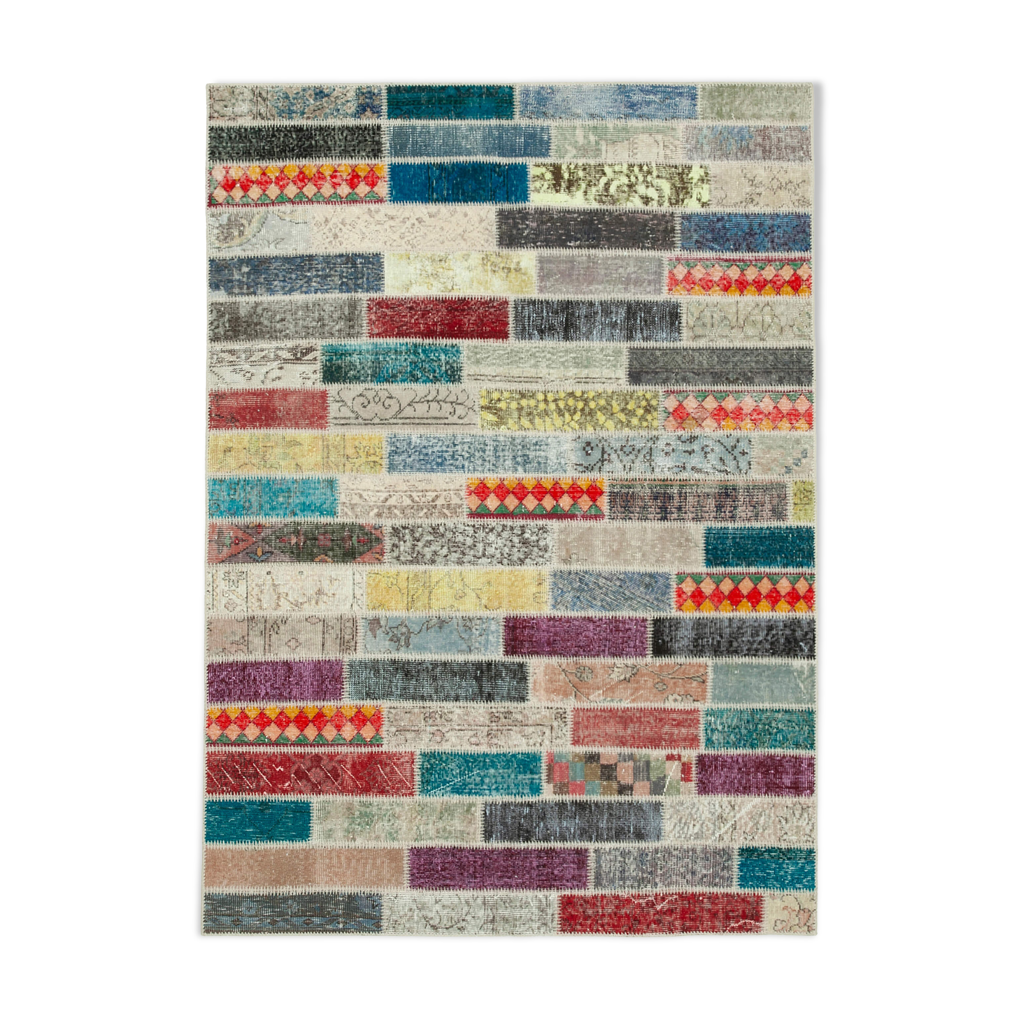 Handmade oriental contemporary 166 cm x 233 cm multicolor patchwork carpet
