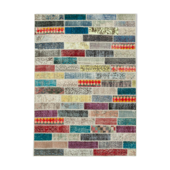 Tapis patchwork oriental contemporain 166 cm x 233 cm multicolore patchwork fait à la main