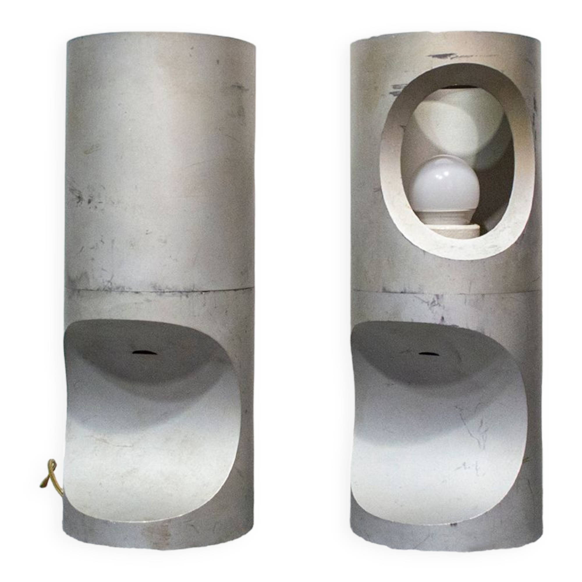 Pair of burnished aluminum lamps Italy 50s