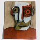 Abstract neo-primitive French portrait painting, mixed media on panel, 1999