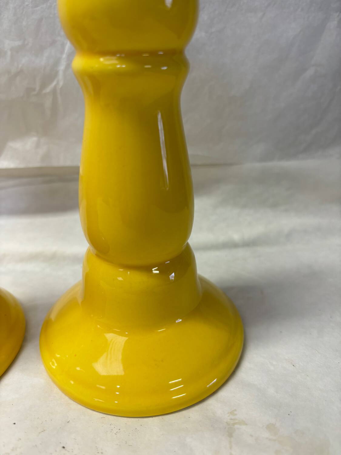 Set of 2 vintage yellow ceramic candle holders