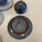 complete blue coffee service in enameled ceramic, Bernard Thiran, ca 1970