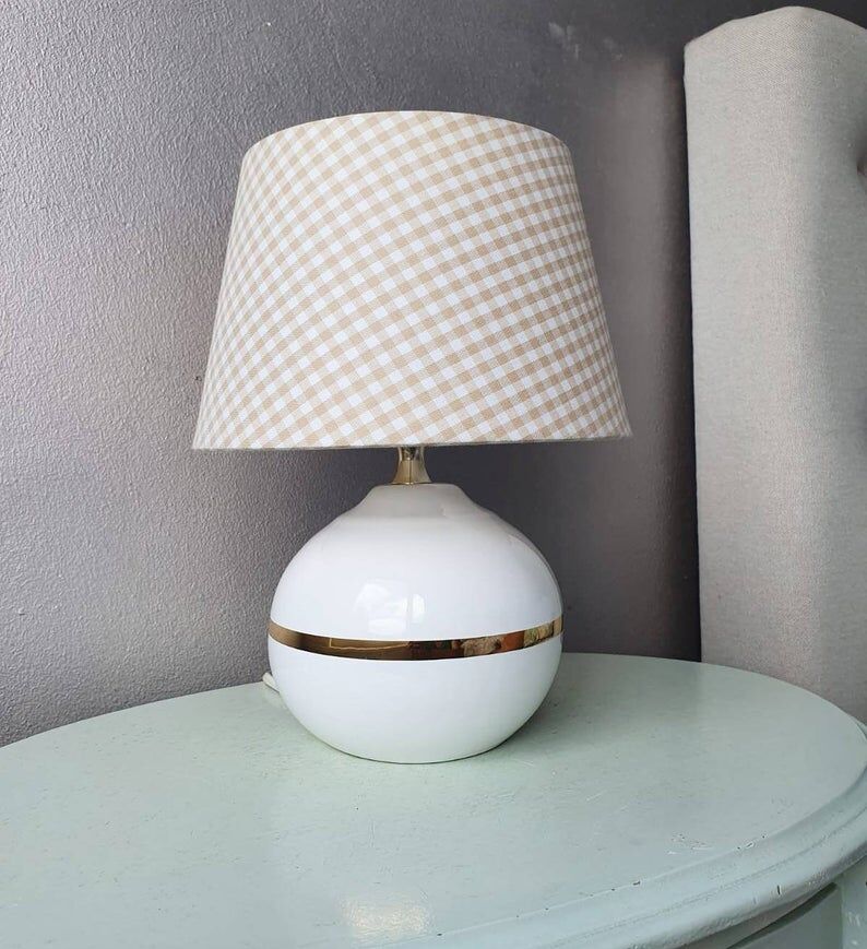 Lampe de table vintage en céramique avec abat-jour en tissu 1980