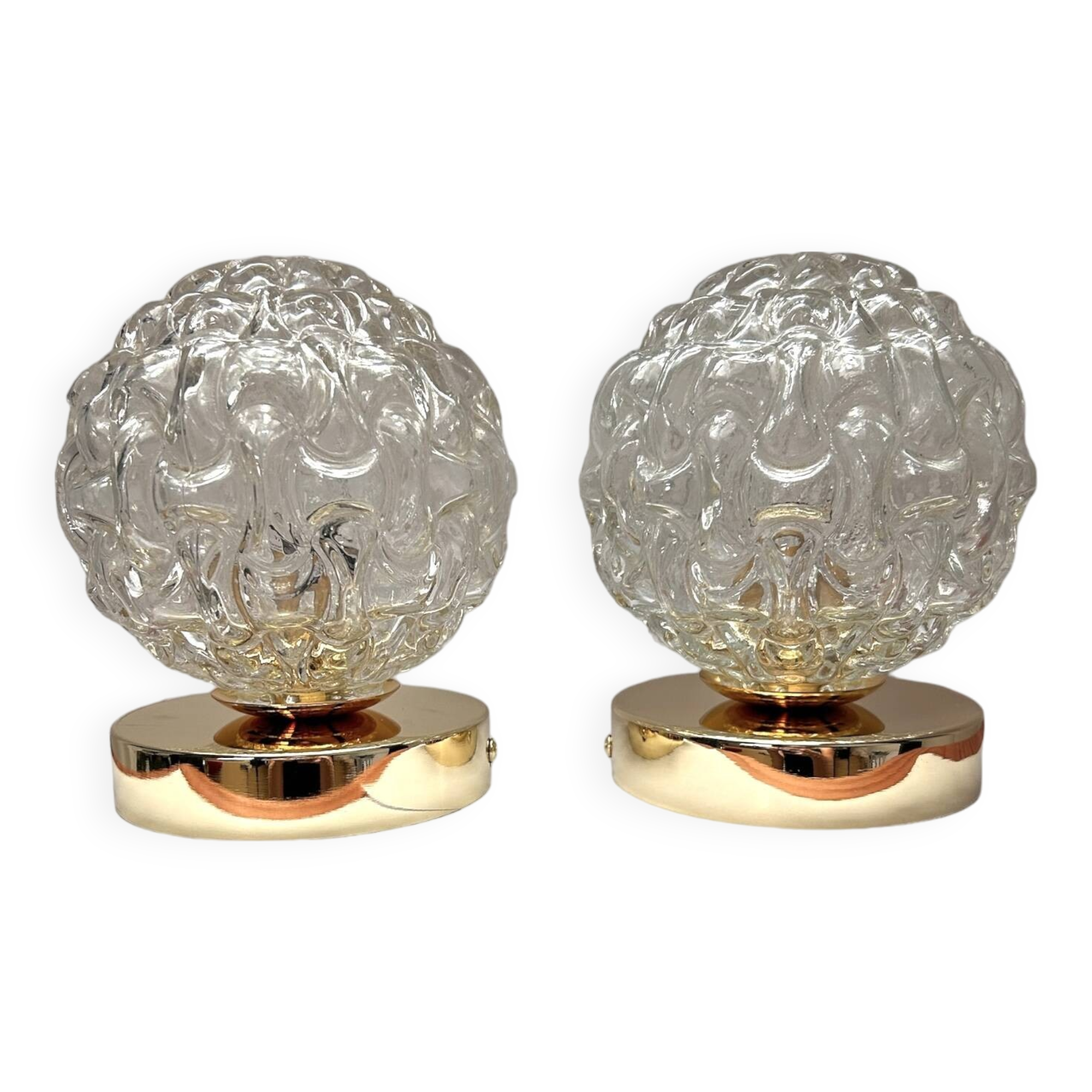 Pair of Scandinavian glass globe wall lights