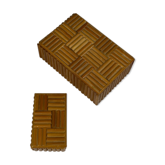 Pair of nesting boxes in natural wood, popular work XXth