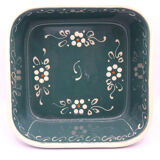 Artisanal square gratin dish of Alsace green with flowers